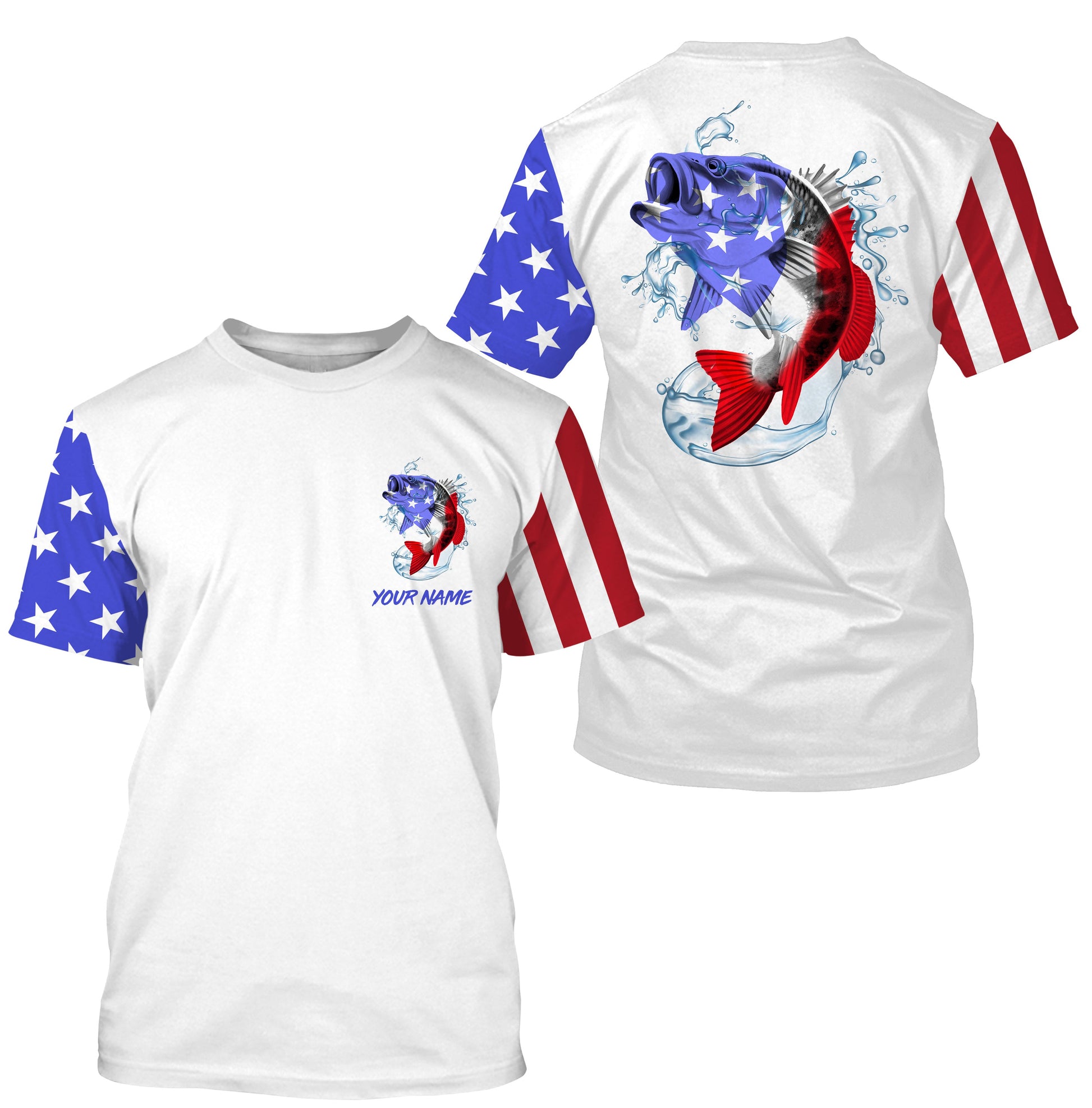Custom Name Bass Fishing US Flag Performance Fishing, Bass Fishing TATS211