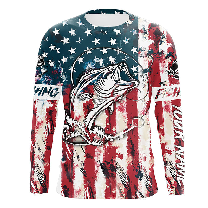 Beautiful America flag bass fishing tattoo UV protection personalized