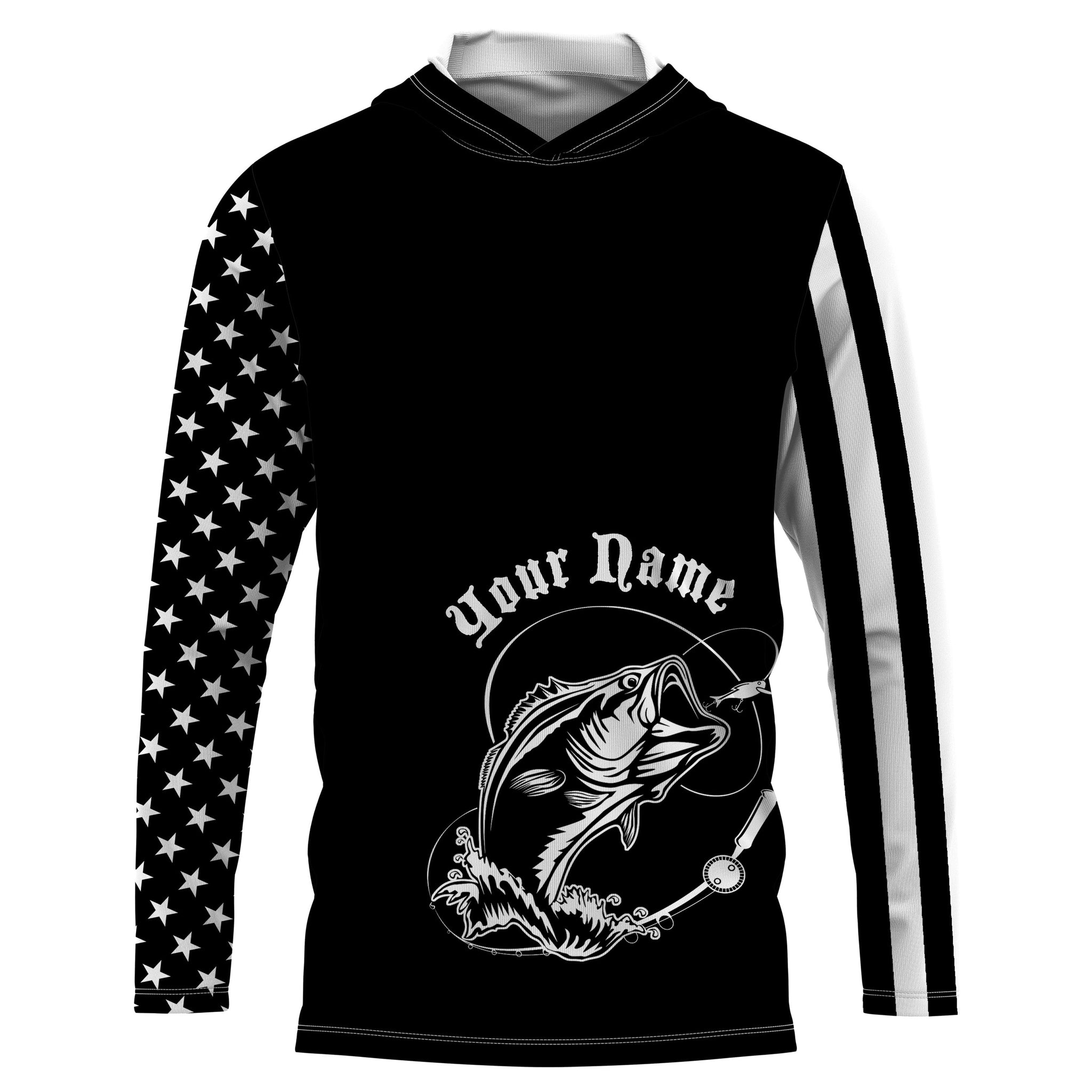 Custom Name Bass Fishing US Flag Performance Fishing, Bass Fishing