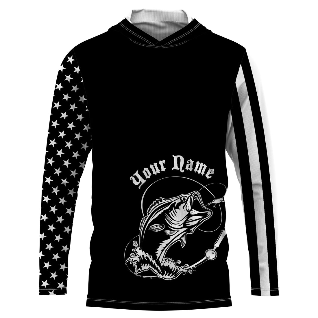 Custom Name Bass Fishing US Flag Performance Fishing, Bass Fishing