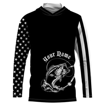 Custom Name Bass Fishing US Flag Performance Fishing, Bass Fishing