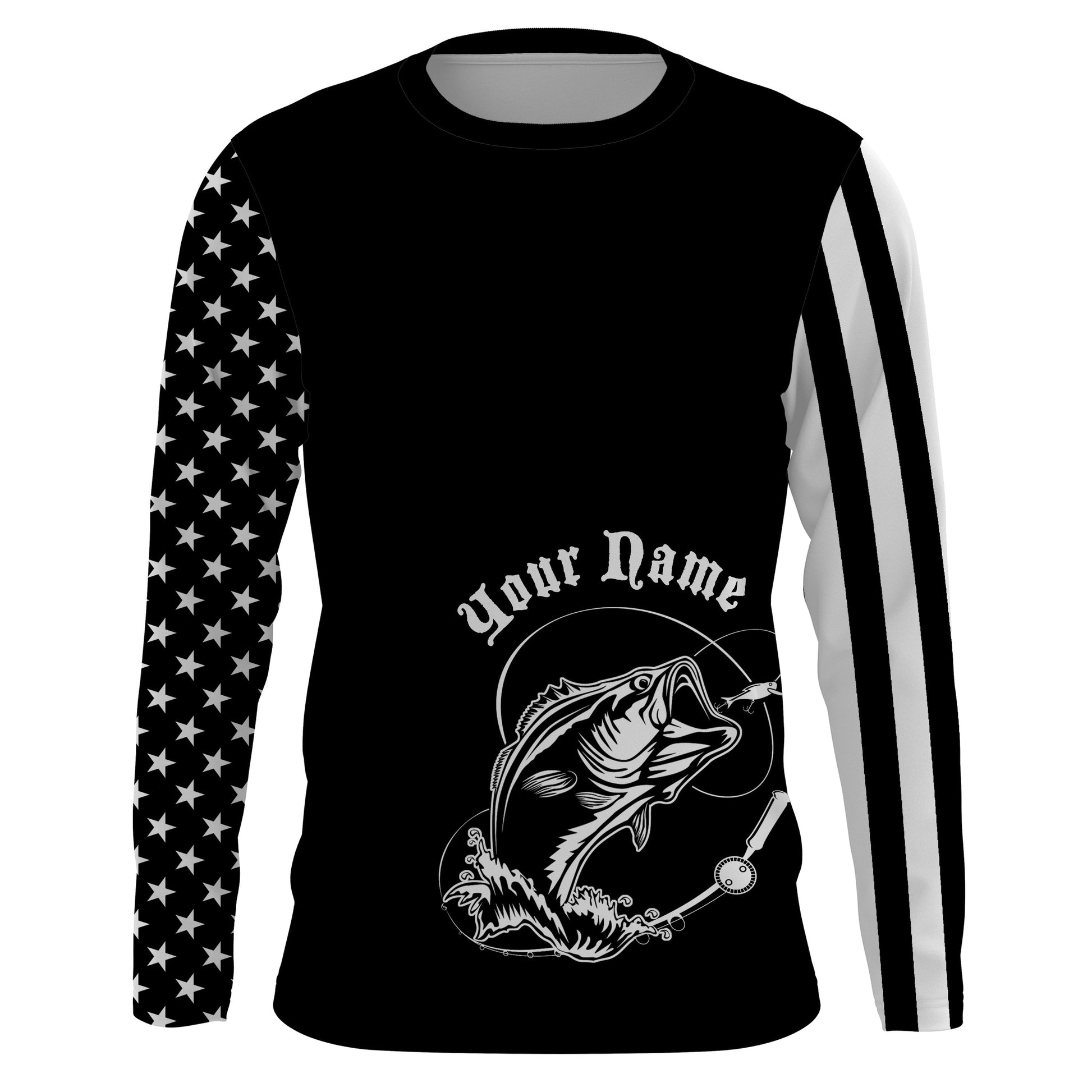 Custom Name Bass Fishing US Flag Performance Fishing, Bass Fishing