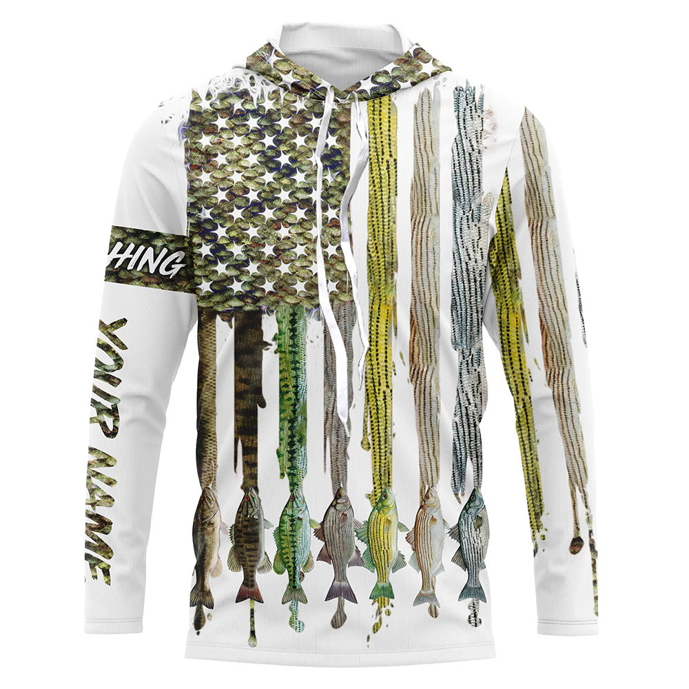 American flag with various types of Bass fish scales UV protection fishing A20