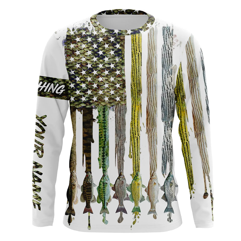 American flag with various types of Bass fish scales UV protection fishing A20