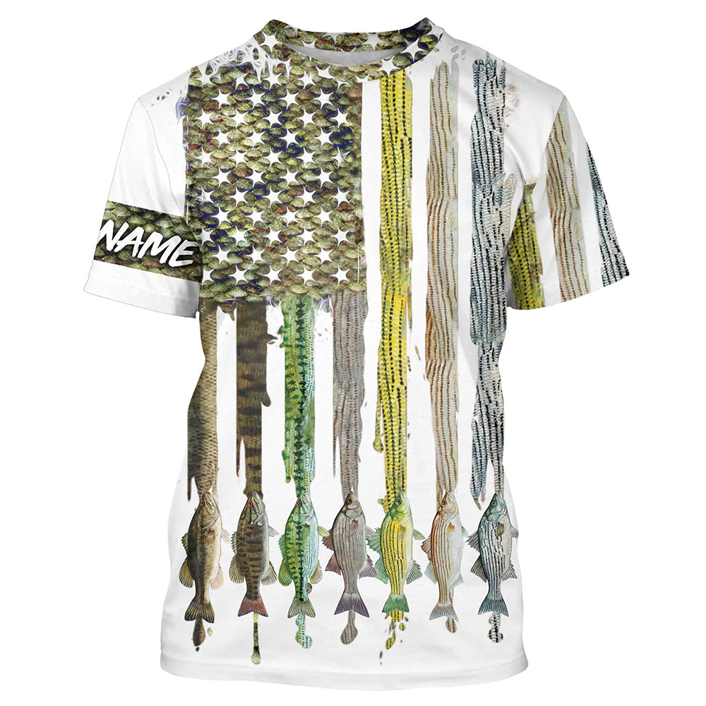 American flag with various types of Bass fish scales UV protection fishing A20