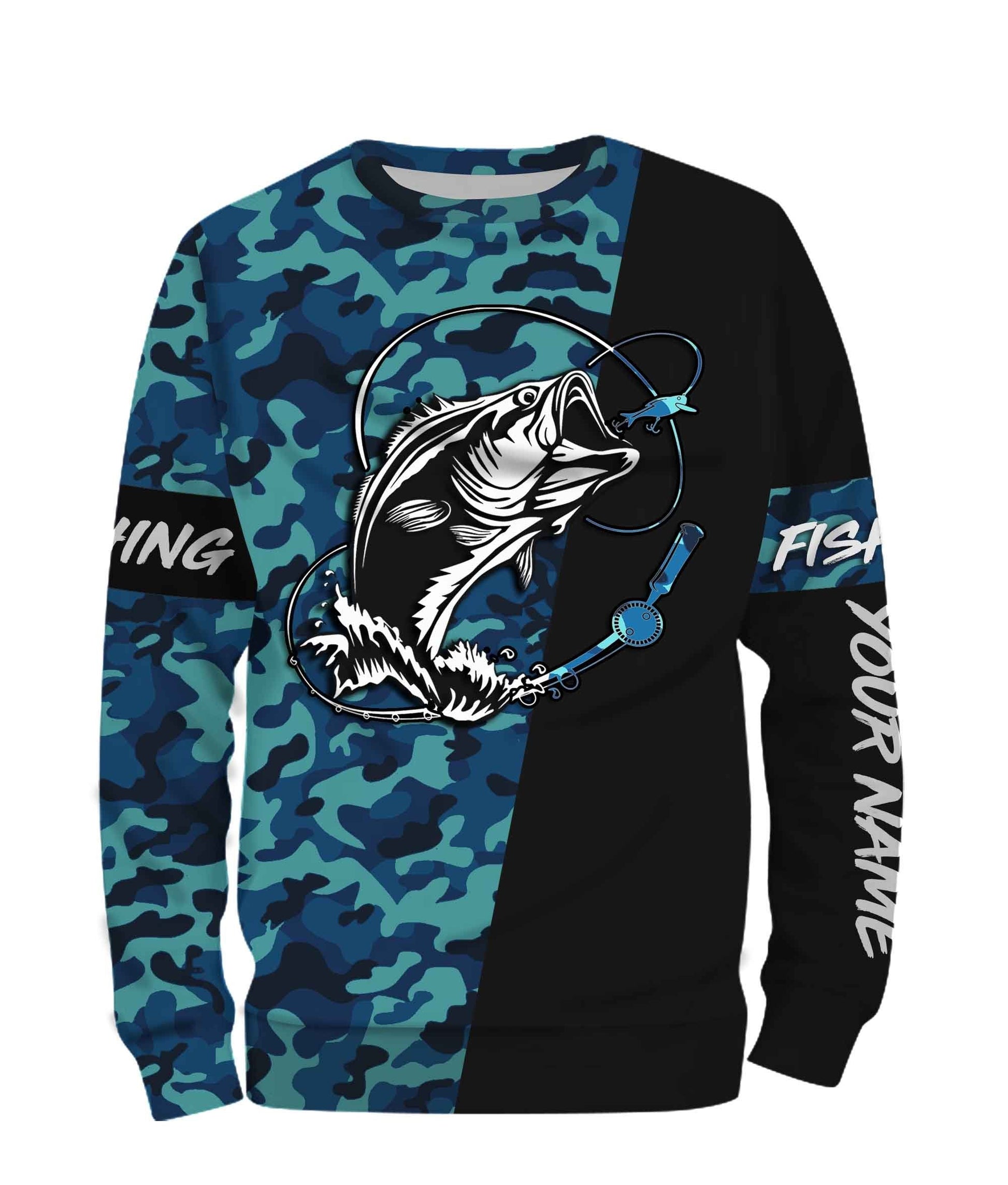 Bass Fishing Sea Camo Custom Name Full Printing Personalized Gift TATS115
