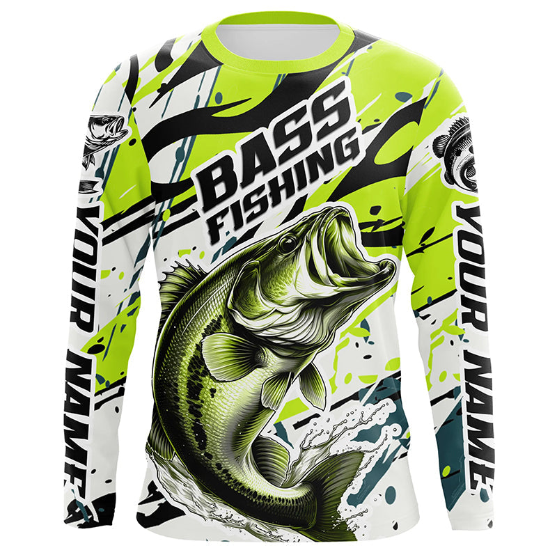 Personalized Largemouth Bass Fishing, Bass Fishing Camo Long Sleeve Fishing | Green