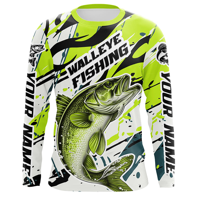 Personalized Walleye Fishing, Walleye Fishing Camo Long Sleeve Fishing | Green