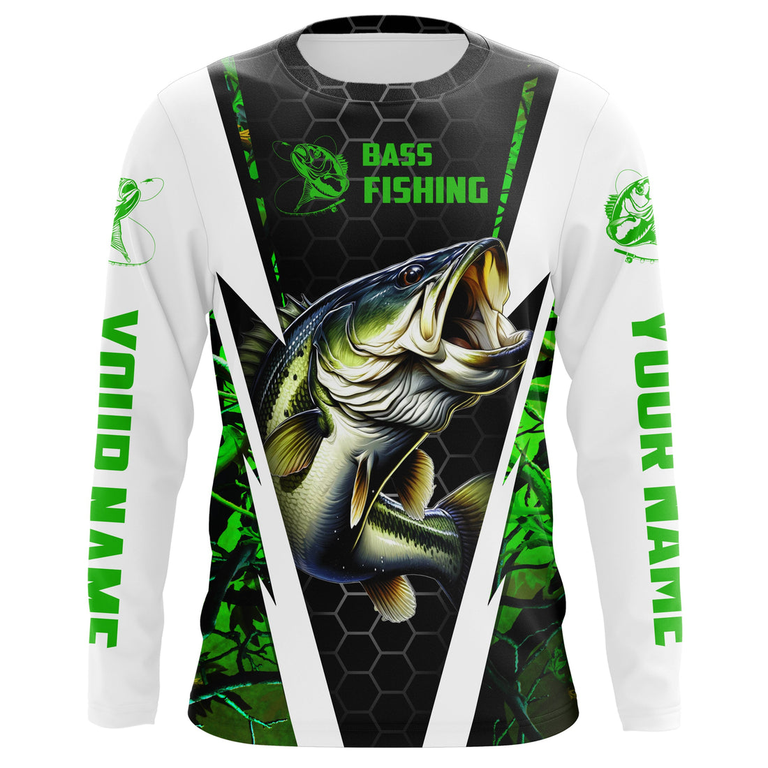Personalized Bass Fishing, Bass Fishing Long Sleeve Fishing tournament | green camo