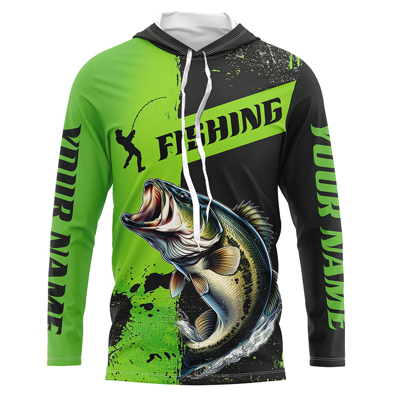 Custom Bass Fishing Long Sleeve Tournament, Largemouth Bass Fishing | Black And Green