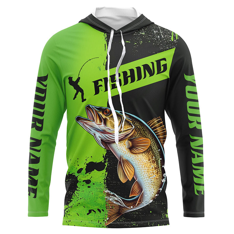 Custom Walleye Fishing Long Sleeve Tournament, Walleye Fishing | Black And Green