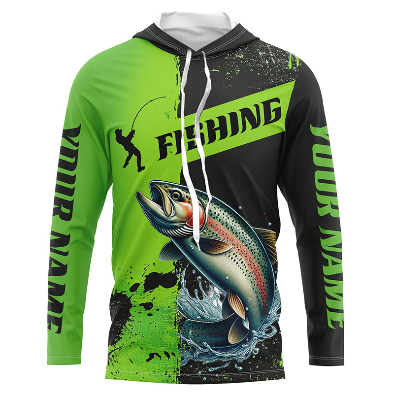 Custom Rainbow Trout Fishing Long Sleeve Tournament, Trout Fishing | Black And Green