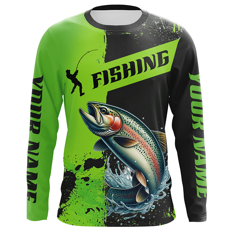 Custom Rainbow Trout Fishing Long Sleeve Tournament, Trout Fishing | Black And Green