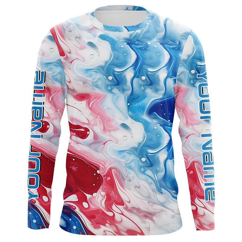 Red, White, Blue Tie Dye Camo Custom Long Sleeve Fishing, Patriotic Fishing