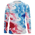 Red, White, Blue Tie Dye Camo Custom Long Sleeve Fishing, Patriotic Fishing