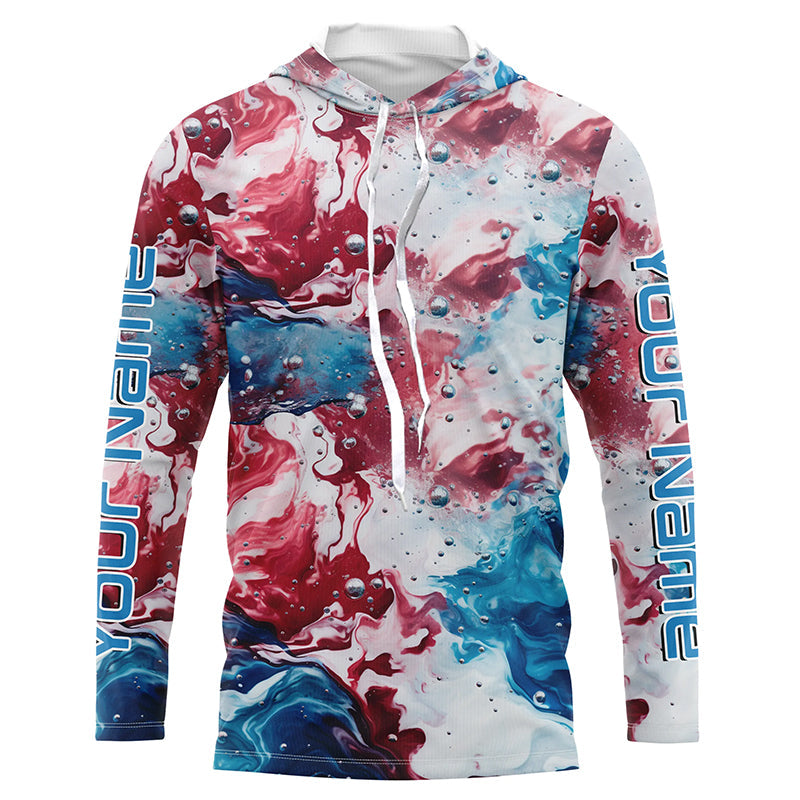 Red, White, Blue Tie Dye Camo Custom Long Sleeve Fishing, Patriotic Fishing