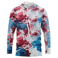 Red, White, Blue Tie Dye Camo Custom Long Sleeve Fishing, Patriotic Fishing