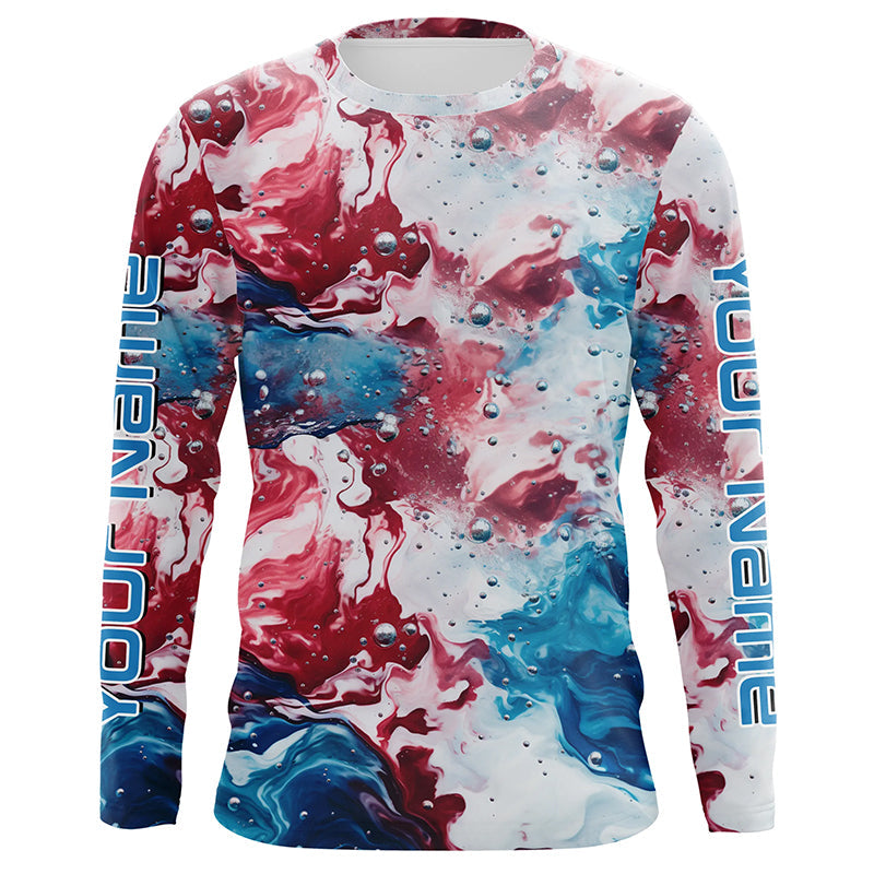 Red, White, Blue Tie Dye Camo Custom Long Sleeve Fishing, Patriotic Fishing