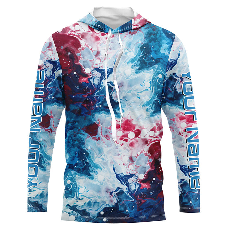 Red, White, Blue Tie Dye Camo Custom Long Sleeve Fishing, Patriotic Fishing