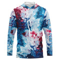 Red, White, Blue Tie Dye Camo Custom Long Sleeve Fishing, Patriotic Fishing