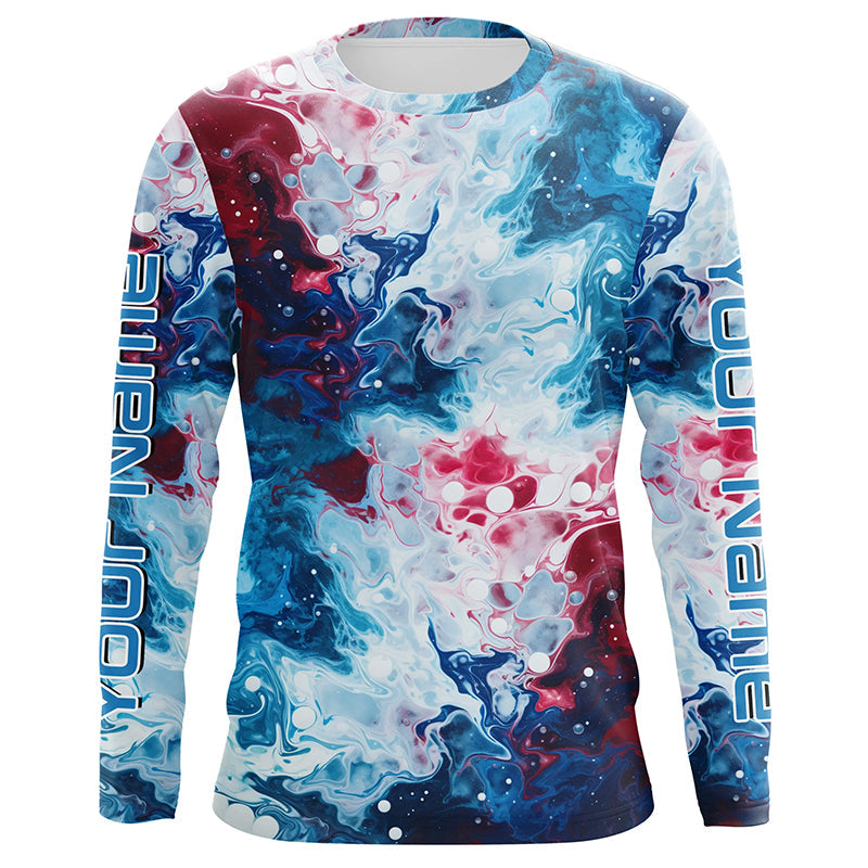 Red, White, Blue Tie Dye Camo Custom Long Sleeve Fishing, Patriotic Fishing
