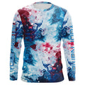 Red, White, Blue Tie Dye Camo Custom Long Sleeve Fishing, Patriotic Fishing