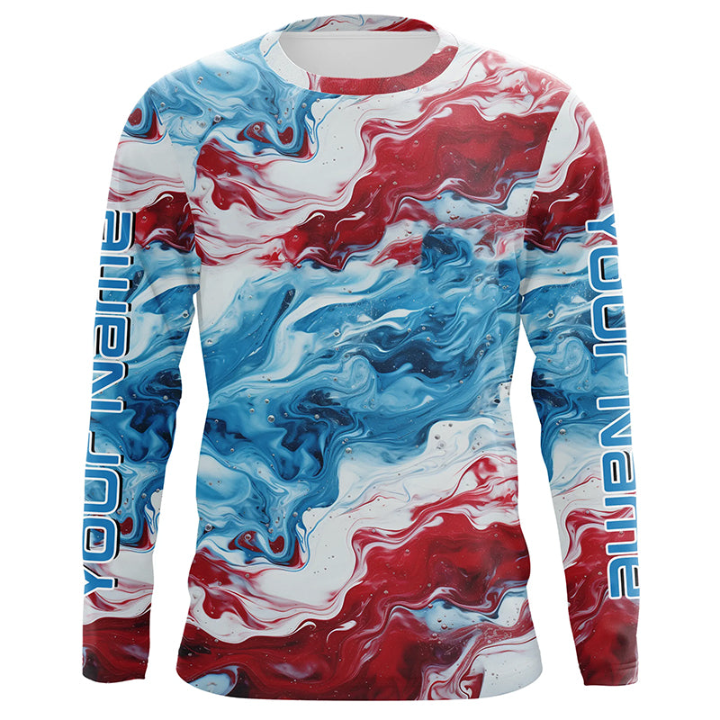 Red, White, Blue Tie Dye Camo Custom Long Sleeve Fishing, Patriotic Fishing