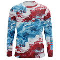 Red, White, Blue Tie Dye Camo Custom Long Sleeve Fishing, Patriotic Fishing