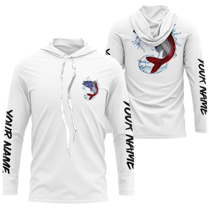 Walleye Fishing American Flag Custom Performance Long Sleeve Fishing, Patriotic Fishing Gifts