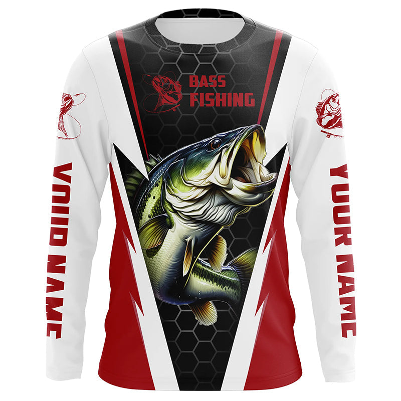 Custom Largemouth Bass Fishing, Bass Tournament Long Sleeve Fishing | Firebrick Red