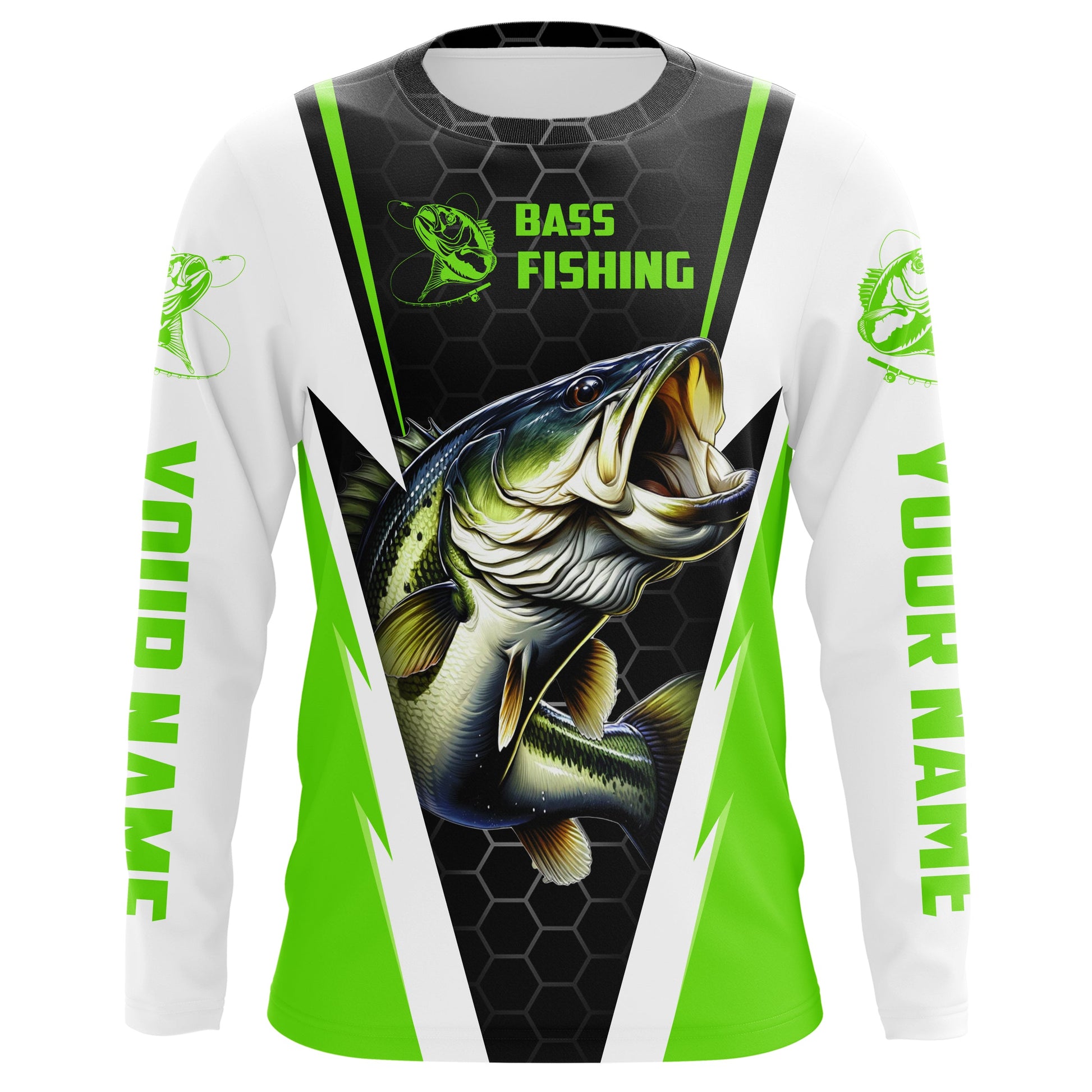 Custom Largemouth Bass Fishing, Bass Tournament Long Sleeve Fishing | Green