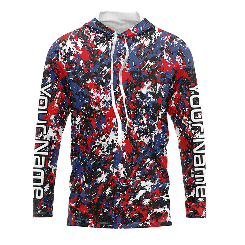 Red, White Blue Camo Custom Long Sleeve Performance Fishing, Patriotic Fishing