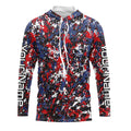 Red, White Blue Camo Custom Long Sleeve Performance Fishing, Patriotic Fishing