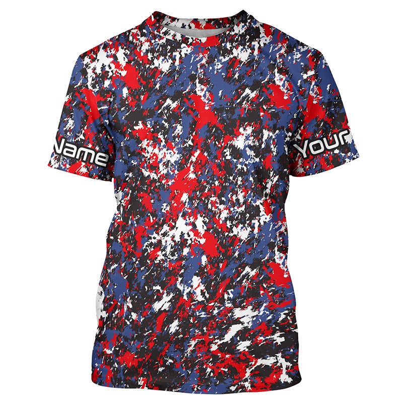 Red, White Blue Camo Custom Long Sleeve Performance Fishing, Patriotic Fishing