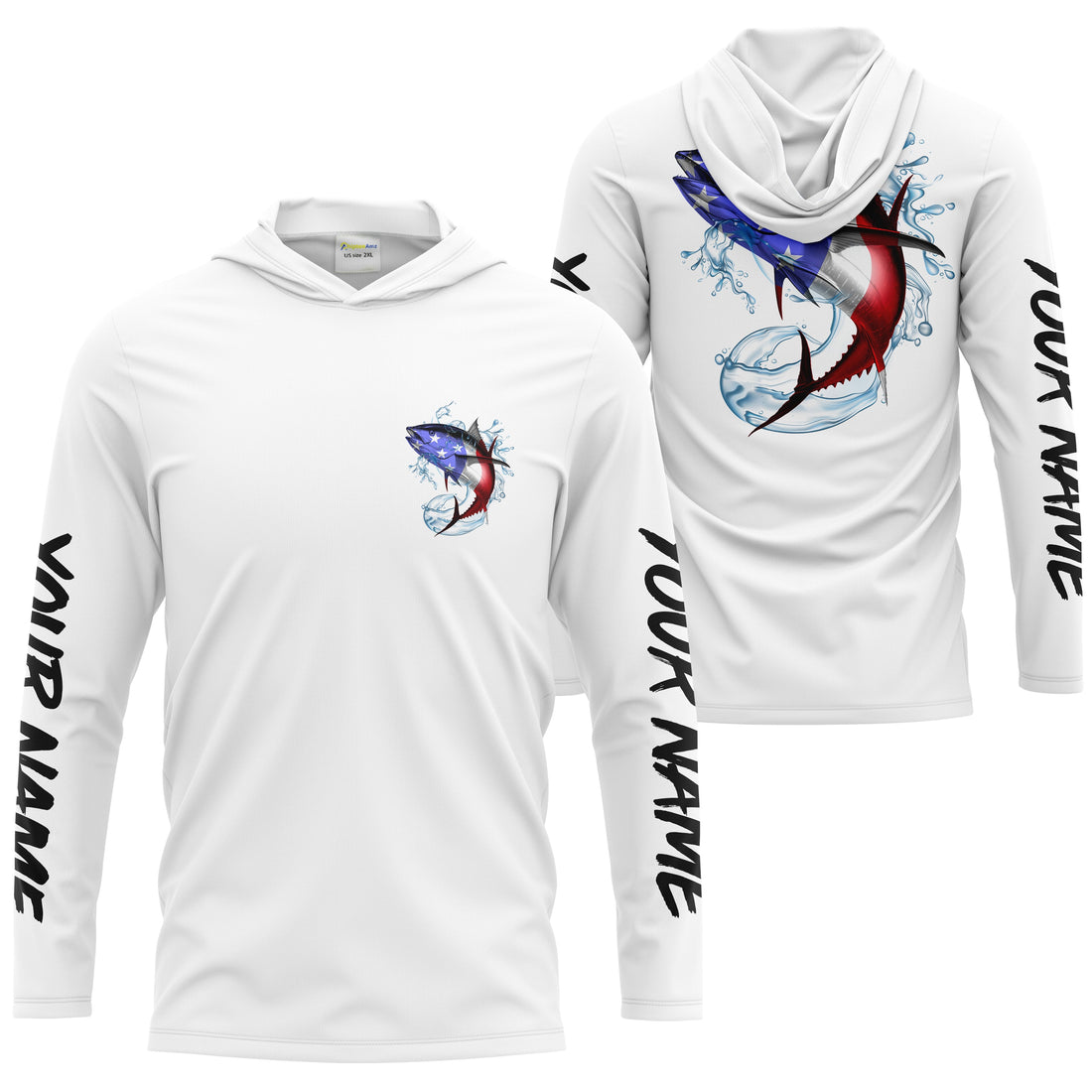 Tuna Fishing American Flag Custom performance Long Sleeve Fishing, Patriotic Fishing gifts