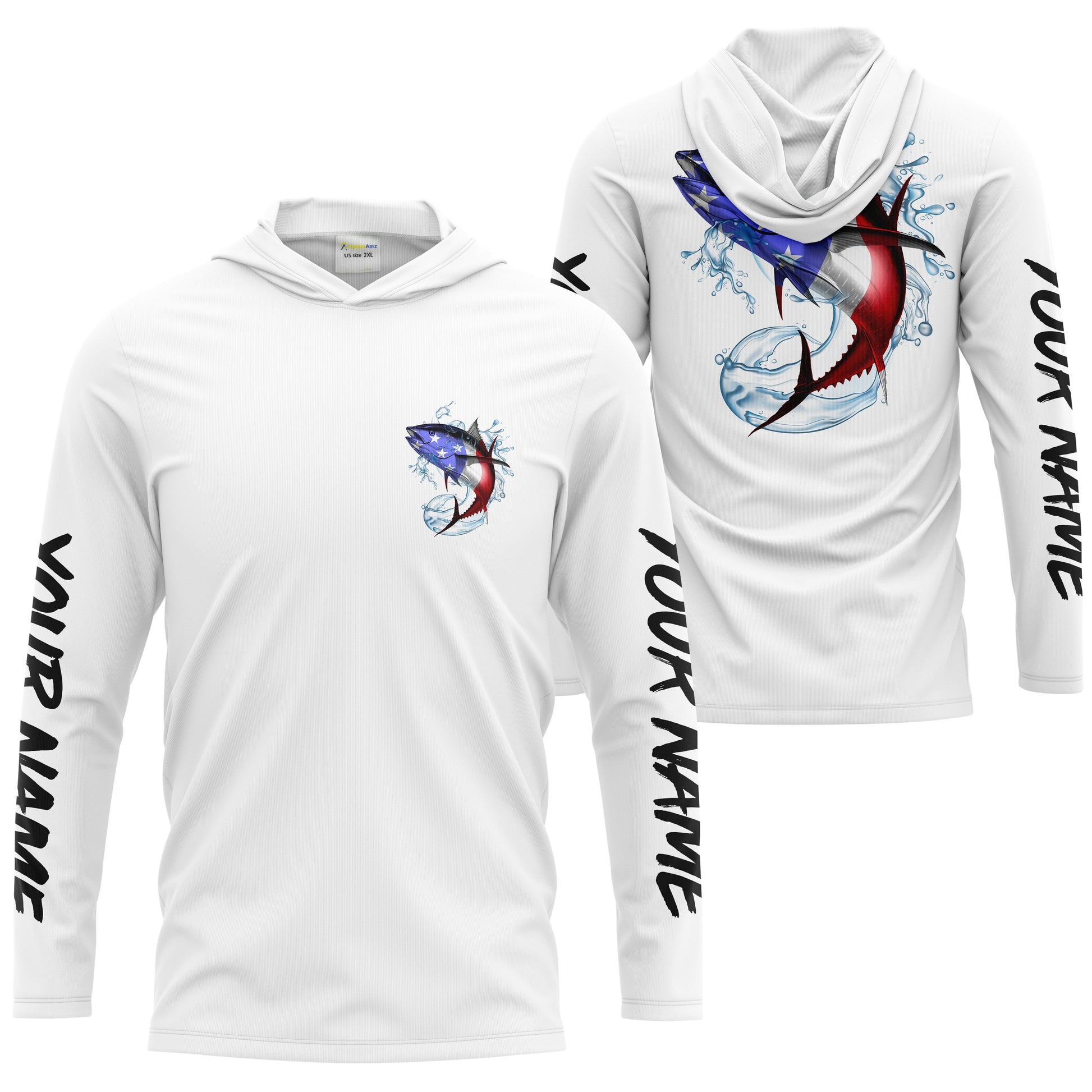 Tuna Fishing American Flag Custom performance Long Sleeve Fishing, Patriotic Fishing gifts
