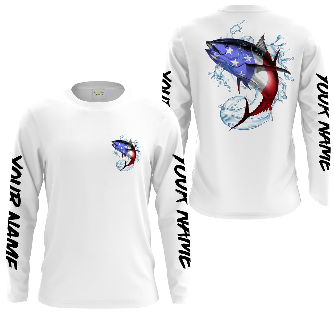 Tuna Fishing American Flag Custom performance Long Sleeve Fishing, Patriotic Fishing gifts