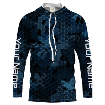 Dark blue camo Custom UV Long Sleeve performance Fishing, camouflage Fishing apparel