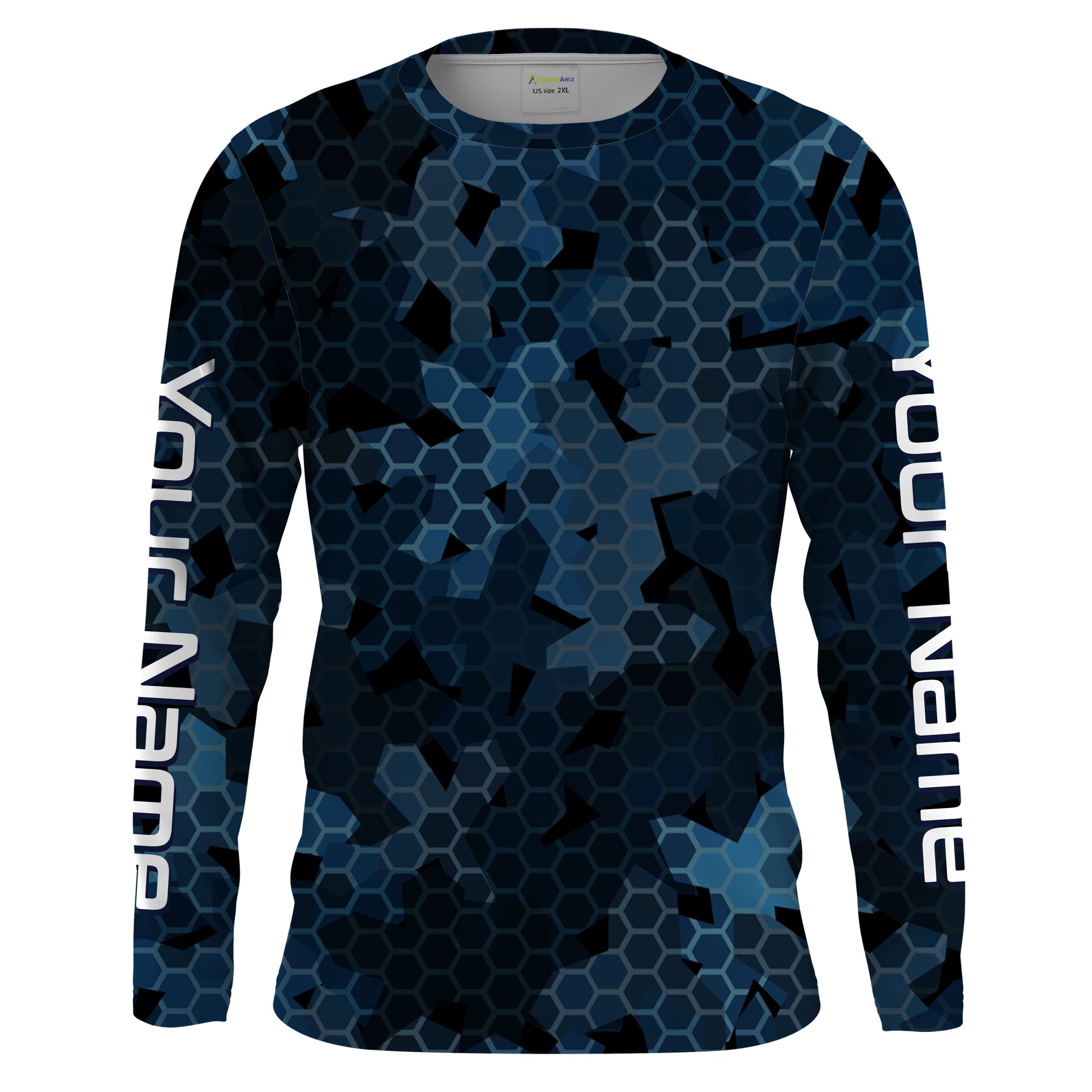 Dark blue camo Custom UV Long Sleeve performance Fishing, camouflage Fishing apparel