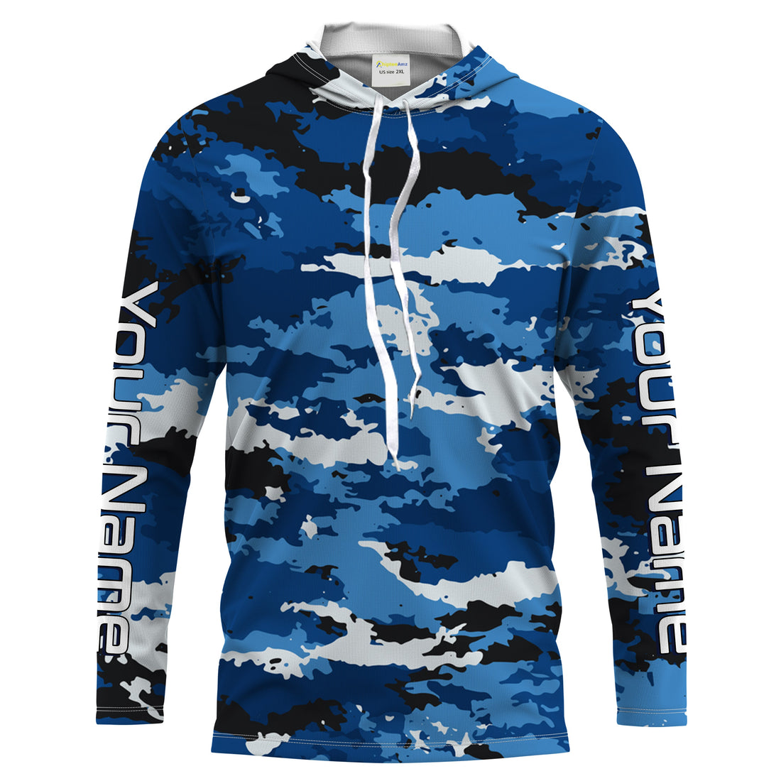 Blue camo Custom UV Long Sleeve performance Fishing, camouflage Fishing apparel