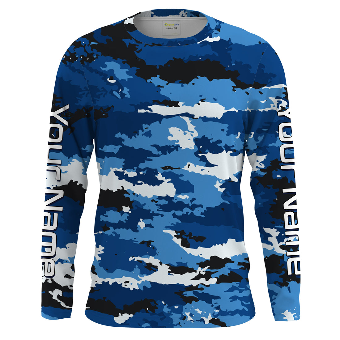 Blue camo Custom UV Long Sleeve performance Fishing, camouflage Fishing apparel