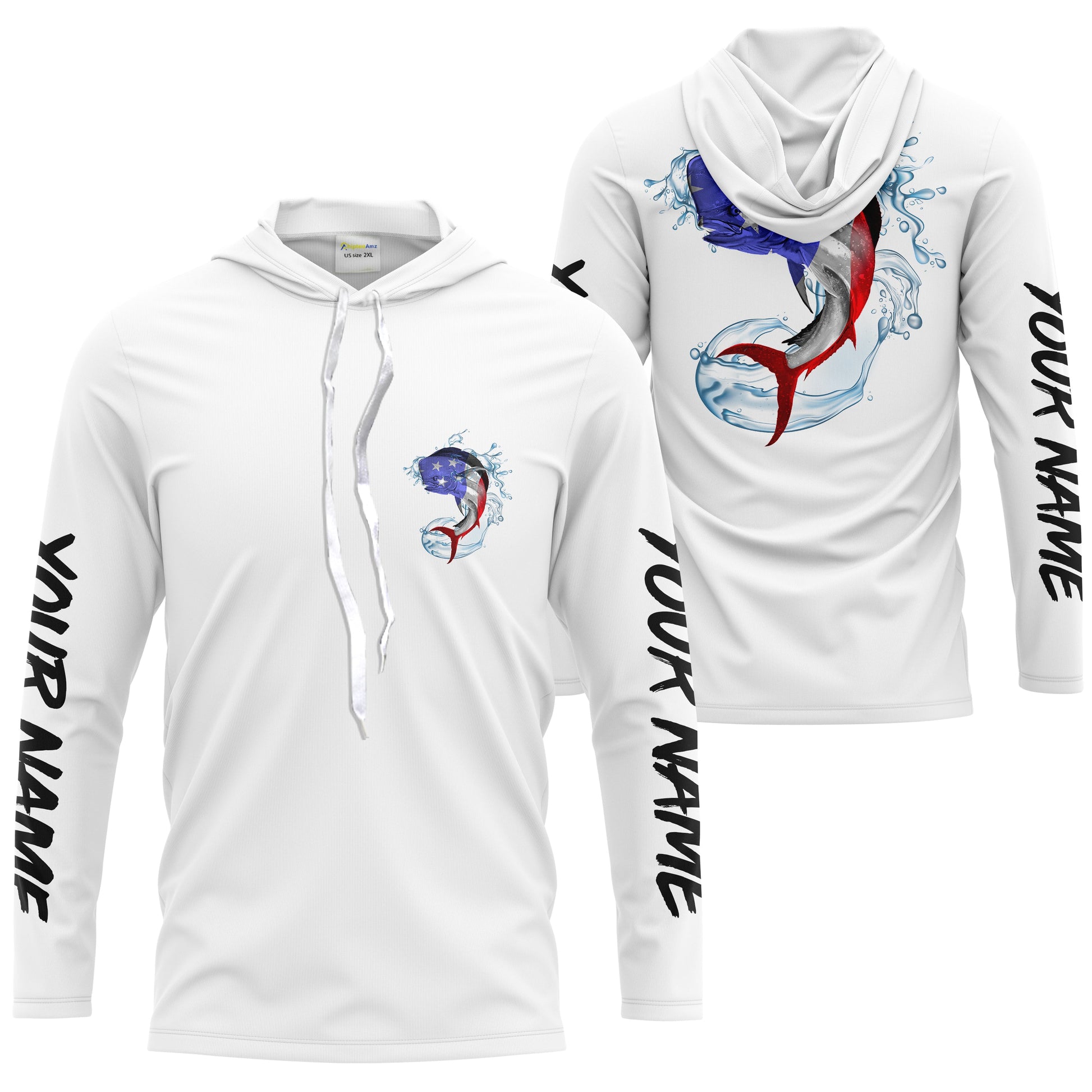 Mahi Mahi Fishing American Flag Custom Long sleeve performance Fishing, Patriotic Fishing apparel
