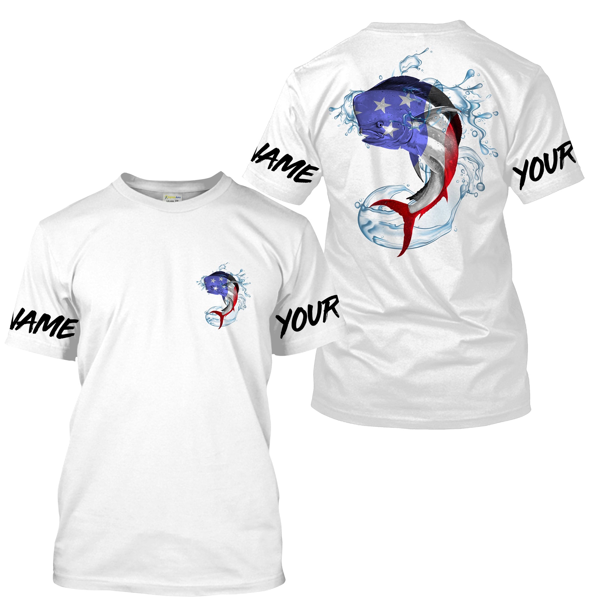 Mahi Mahi Fishing American Flag Custom Long sleeve performance Fishing, Patriotic Fishing apparel