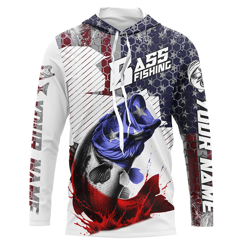 American Flag Bass Fishing Custom Long Sleeve Fishing, Patriotic Bass Fishing