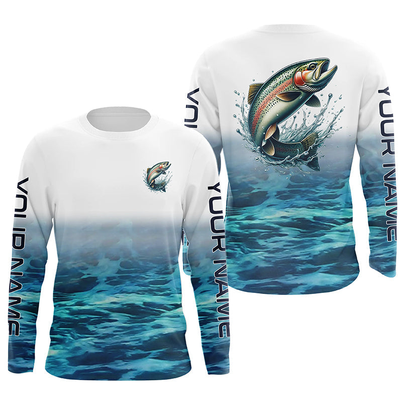 Rainbow Trout Fishing Custom Long Sleeve Tournament Fishing, Trout Fly Fishing | Blue