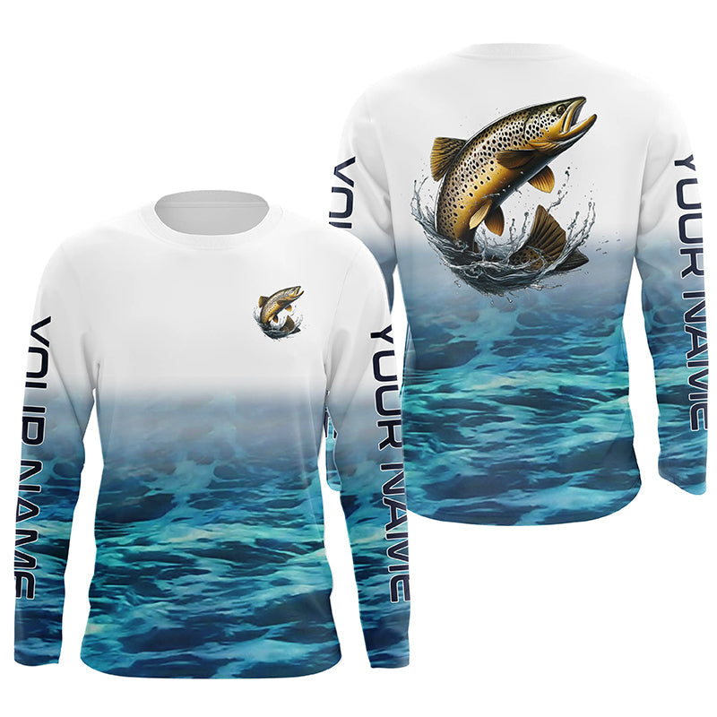 Brown Trout Fishing Custom Long Sleeve Tournament Fishing, Trout Fly Fishing | Green