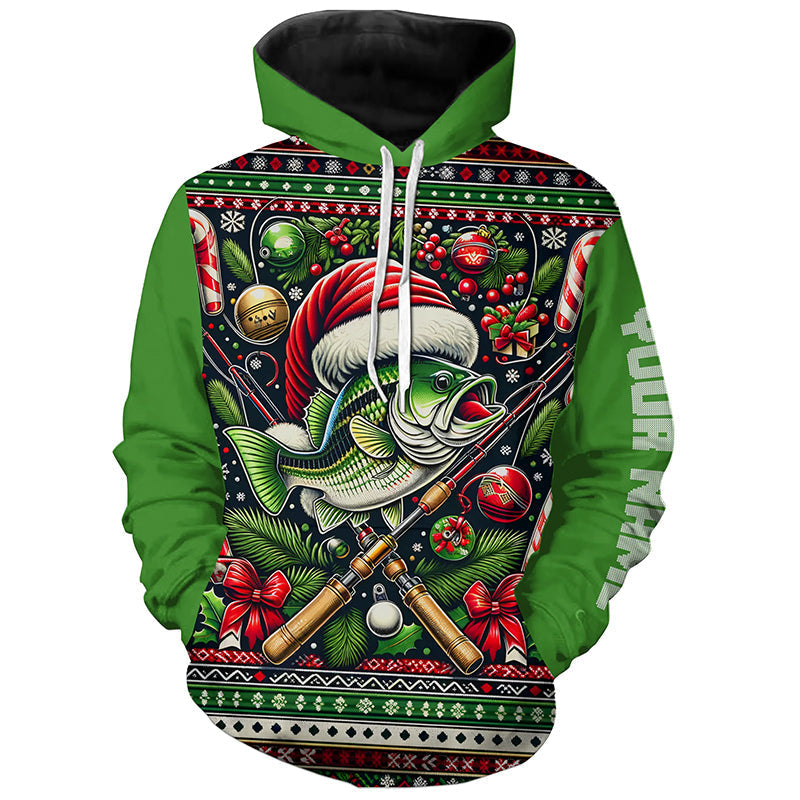 Christmas Bass Fishing, Largemouth Bass Full Printing Ugly Sweater Pattern Gifts