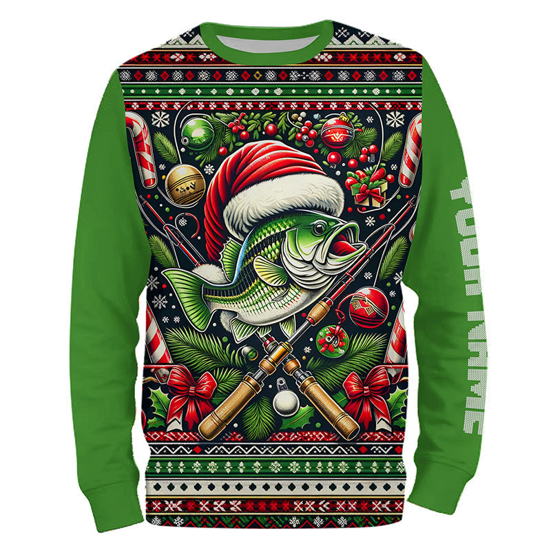 Christmas Bass Fishing, Largemouth Bass Full Printing Ugly Sweater Pattern Gifts