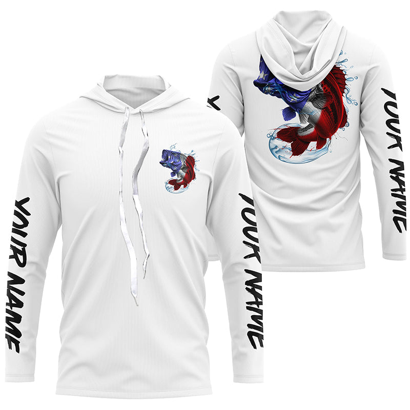Bass Fishing American Flag Custom Long Sleeve Performance, Patriotic Bass Fishing