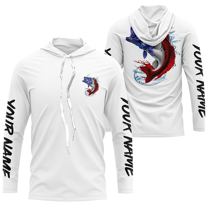 Bass Fishing American Flag Custom Long Sleeve Performance, Patriotic Bass Fishing